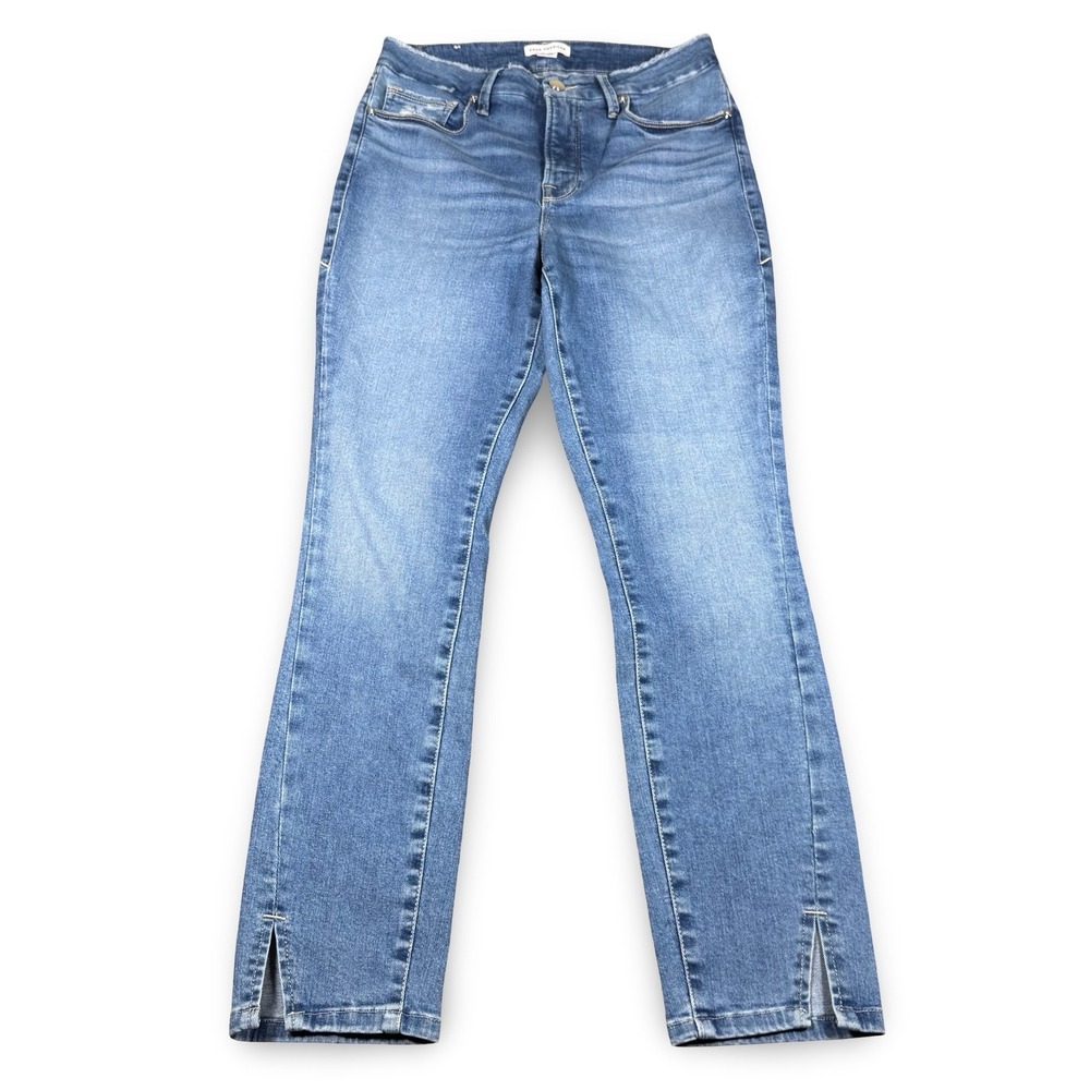 Good American Jeans Size 6 28 High Rise Split Hem Front Slit Straight Blue